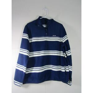 Land'End 1/4 Snap Stripe Sweatshirt‎ Womens Large Blue Outdoor Coastal Warm Cozy